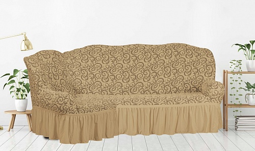 Чехол стрейч на угловой диван Жаккардовые с оборкой цвет KAR 014-11 A.Bej арт. 653/400.011