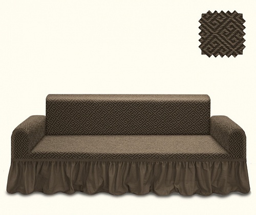 Еврочехлы стрейч на 3-х местный диван Жаккардовые с оборкой цвет KAR 011-07 K.Kahve  арт. 740/110.007
