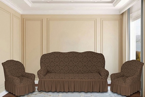 Еврочехлы стрейч на диван и кресла Жаккардовые С/О цвет KAR 012-05 A.Kahve арт. 628/311.005