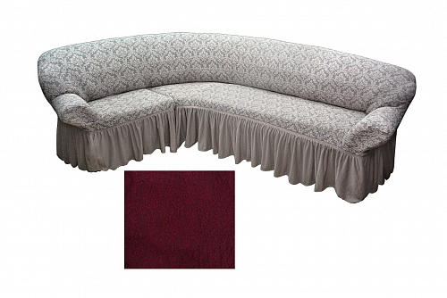 Чехол стрейч на угловой диван Жаккардовые с оборкой цвет KAR 001-05 Bordo арт. 644/400.005