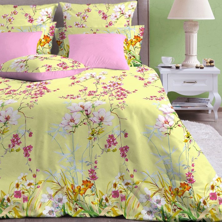 Желтое постельное белье Весна с цветами