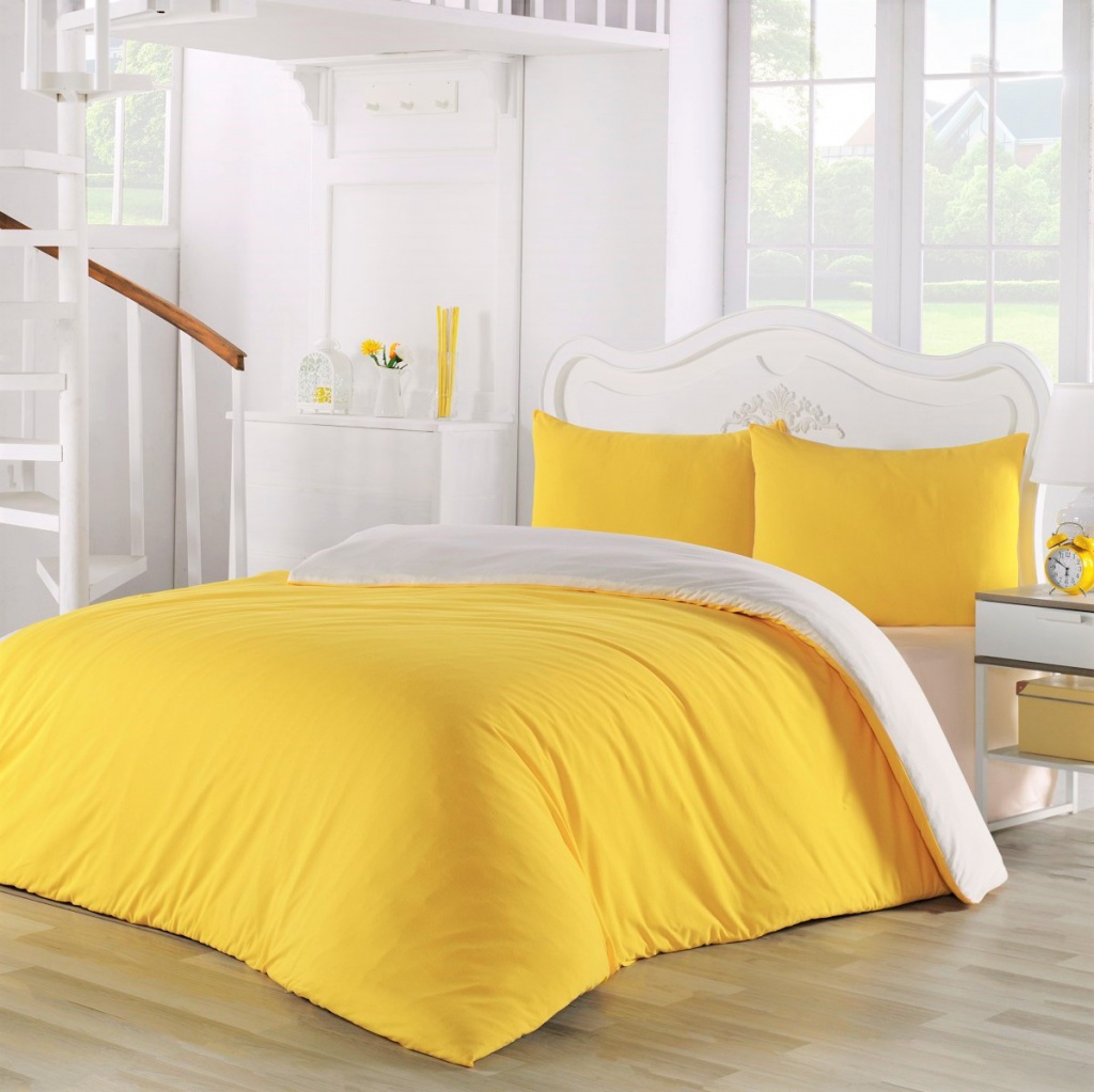 Желтое двухцветное постельное белье