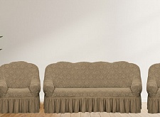 Еврочехлы стрейч на диван и кресла Жаккардовые С/О цвет KAR 010-03 Bej арт. 626/311.003