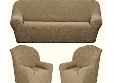 Еврочехлы стрейч на диван и кресла Жаккардовые Б/О цвет KAR 010-03 Bej арт. 636/311.003