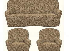 Еврочехлы стрейч на диван и кресла Жаккардовые Б/О цвет KAR 014-03 Bej арт. 640/311.003