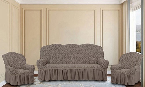 Еврочехлы стрейч на диван и кресла Жаккардовые С/О цвет KAR 001-11 A.Vizon 531/311.011
