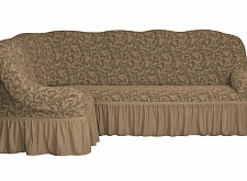 Еврочехлы стрейч на угловой диван Жаккардовые с оборкой цвет KAR 013-01 Bej арт. 652/400.001