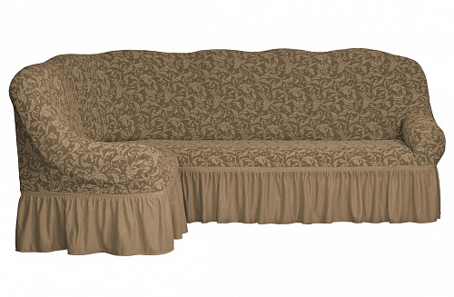 Еврочехлы стрейч на угловой диван Жаккардовые с оборкой цвет KAR 013-01 Bej арт. 652/400.001