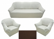 Еврочехлы стрейч на диван и кресла Жаккардовые без оборки цвет Кофе KAR 005-01 арт. 326/311.001
