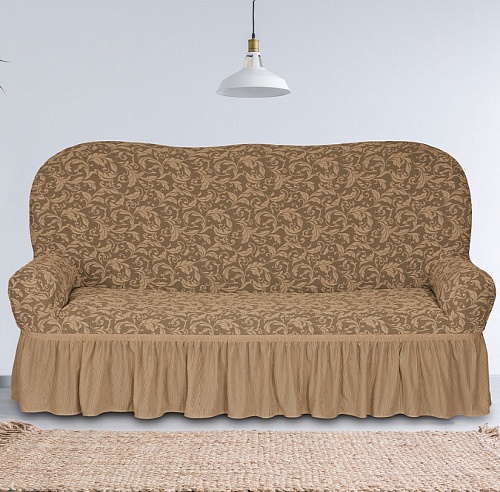 Чехол стрейч на 3-х местный диван Жаккардовые с оборкой цвет KAR 014-03 Bej арт. 743/110.003