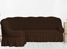 Еврочехлы стрейч на угловой диван Жаккардовые с оборкой цвет KAR 013-08 K.Kahve арт. 652/400.008