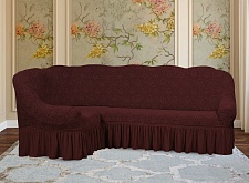Еврочехлы стрейч на угловой диван Жаккардовые с оборкой цвет KAR 010-05 Bordo арт. 649/400.005