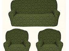 Еврочехлы стрейч на диван и кресла Жаккардовые Б/О цвет KAR 012-09 Yesil арт. 638/311.009