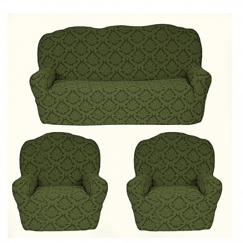 Еврочехлы стрейч на диван и кресла Жаккардовые Б/О цвет KAR 012-09 Yesil арт. 638/311.009