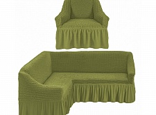 Чехлы стрейч на угловой диван и кресло с оборкой Цвет Фисташковый арт. 230/401.228