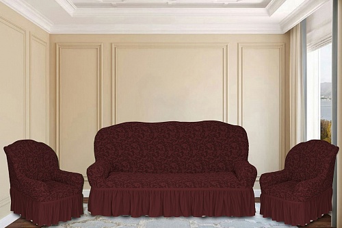 Еврочехлы стрейч на диван и кресла Жаккардовые С/О цвет KAR 013-10 Bordo арт. 629/311.010