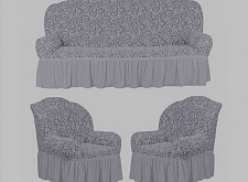 Еврочехлы стрейч на диван и кресла Жаккардовые С/О цвет KAR 014-04 Gri арт. 630/311.004
