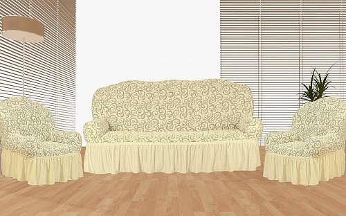 Еврочехлы стрейч на диван и кресла Жаккардовые С/О цвет KAR 014-12 Sampanya арт. 630/311.012