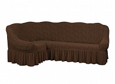 Еврочехлы стрейч на угловой диван Жаккардовые с оборкой цвет KAR 002-08 K.Kahve арт. 645/400.008
