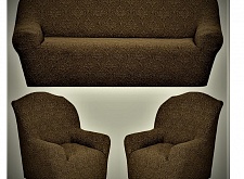 Еврочехлы стрейч на диван и кресла Жаккардовые Б/О цвет KAR 010-07 K.Kahve арт. 636/311.007