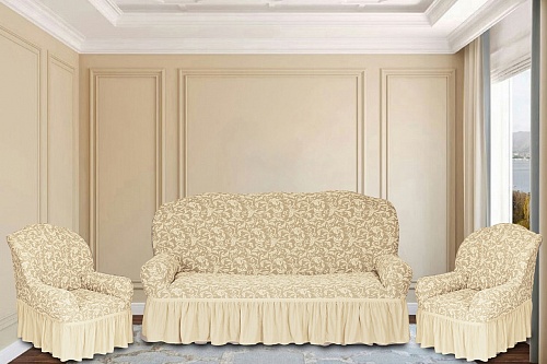 Еврочехлы стрейч на диван и кресла Жаккардовые С/О цвет KAR 013-12 Sampanya арт. 629/311.012