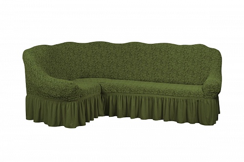 Чехол стрейч на угловой диван Жаккардовые с оборкой цвет KAR 002-09 Yesil арт. 645/400.009