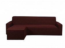 Еврочехол стрейч на угловой диван Жаккардовые без оборки Оттоманка левый цвет  KAR 010-05 Бордо