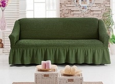 Чехол стрейч на 3-х местный диван с оборкой Цвет Оливковый арт. 246/110.222