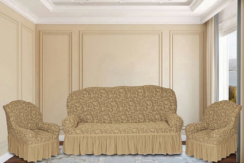 Еврочехлы стрейч на диван и кресла Жаккардовые С/О цвет KAR 013-08 A.Bej арт.629/311.008