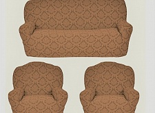 Еврочехлы стрейч на диван и кресла Жаккардовые Б/О цвет KAR 012-03 Bej арт. 638/311.003