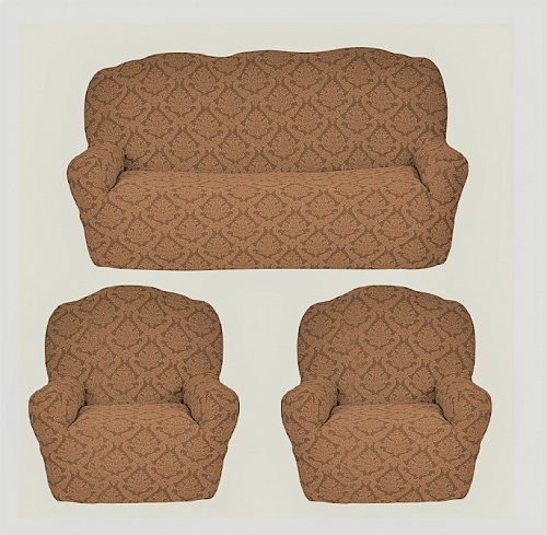 Еврочехлы стрейч на диван и кресла Жаккардовые Б/О цвет KAR 012-03 Bej арт. 638/311.003