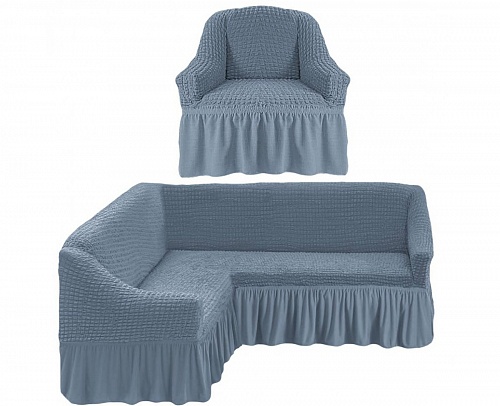 Чехлы стрейч на угловой диван и кресло с оборкой Цвет Серый арт. 230/401.216