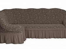Еврочехлы стрейч на угловой диван Жаккардовые с оборкой цвет KAR 013-02 Vizon арт. 652/400.002