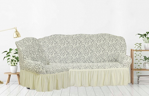 Чехол стрейч на угловой диван Жаккардовые с оборкой цвет KAR 014-12 Sampanya арт. 653/400.012