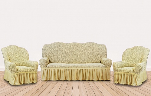 Еврочехлы стрейч на диван и кресла Жаккардовые С/О цвет KAR 002-12 Sampanya арт. 532/311.012