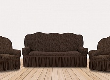 Еврочехлы стрейч на диван и кресла Жаккардовые С/О цвет KAR 002-07 K.Kahve арт. 532/311.007