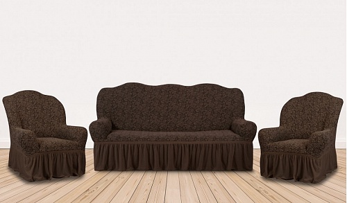 Еврочехлы стрейч на диван и кресла Жаккардовые С/О цвет KAR 002-07 K.Kahve арт. 532/311.007