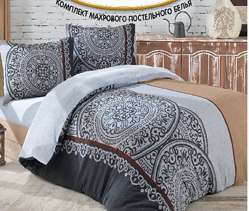 Комплект махрового постельного белья Орнамент размер Евро простыня на резинке 234/200.19