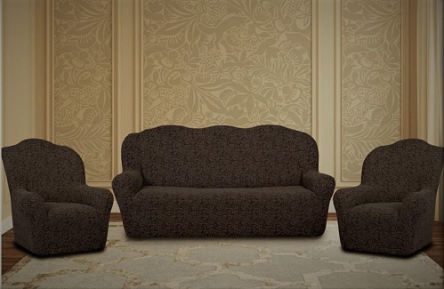 Еврочехлы стрейч на диван и кресла Жаккардовые Б/О цвет KAR 002-07 K.Kahve арт. 632/311.007