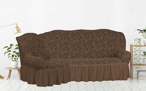 Чехол стрейч на угловой диван Жаккардовые с оборкой цвет KAR 014-07 A.Kahve арт. 653/400.007