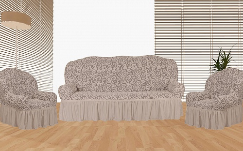Еврочехлы стрейч на диван и кресла Жаккардовые С/О цвет KAR 014-06 Tas арт. 630/311.006