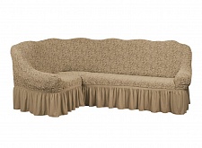 Еврочехлы стрейч на угловой диван Жаккардовые с оборкой цвет KAR 002-01 Bej арт. 645/400.001