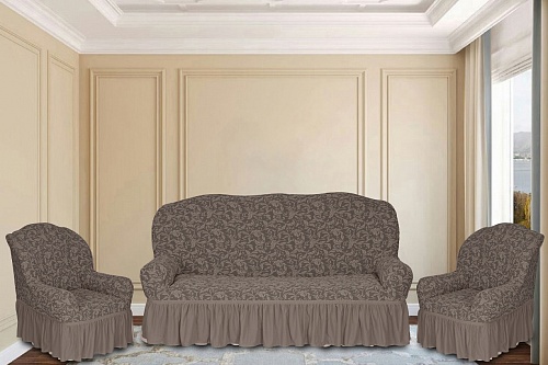 Еврочехлы стрейч на диван и кресла Жаккардовые С/О цвет KAR 013-11 Vizon арт. 629/311.011