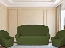 Еврочехлы стрейч на диван и кресла Жаккардовые Б/О цвет KAR 011-09 Yesil арт. 637/311.009