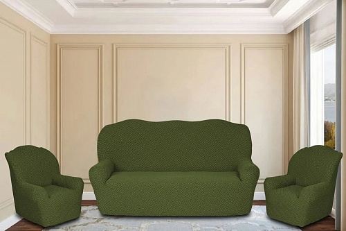 Еврочехлы стрейч на диван и кресла Жаккардовые Б/О цвет KAR 011-09 Yesil арт. 637/311.009