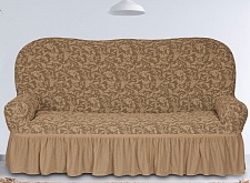 Еврочехлы стрейч на 3-х местный диван Жаккардовые с оборкой цвет KAR 013-03 Бежевый арт. 742/110.003