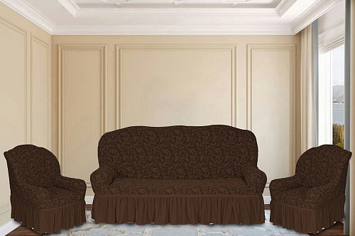Еврочехлы стрейч на диван и кресла Жаккардовые С/О цвет KAR 013-07 K.Kahve арт. 629/311.007