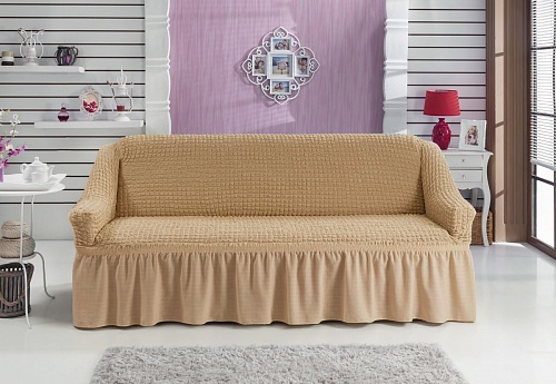 Чехол стрейч на 3-х местный диван с оборкой Цвет Песочный арт. 246/110.230