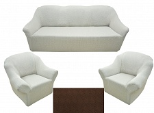 Еврочехлы стрейч на диван и кресла Жаккардовые без оборки цвет Кофе KAR 006-01 арт. 327/311.001