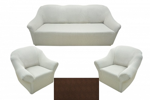 Еврочехлы стрейч на диван и кресла Жаккардовые без оборки цвет Кофе KAR 006-01 арт. 327/311.001